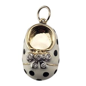 14 Karat Yellow Gold Black Polka Dot Enamel Baby Shoe Charm #21399